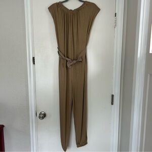 Something Navy Nikki Rib Sleeveless Jersey Bow Belt Jumpsuit S